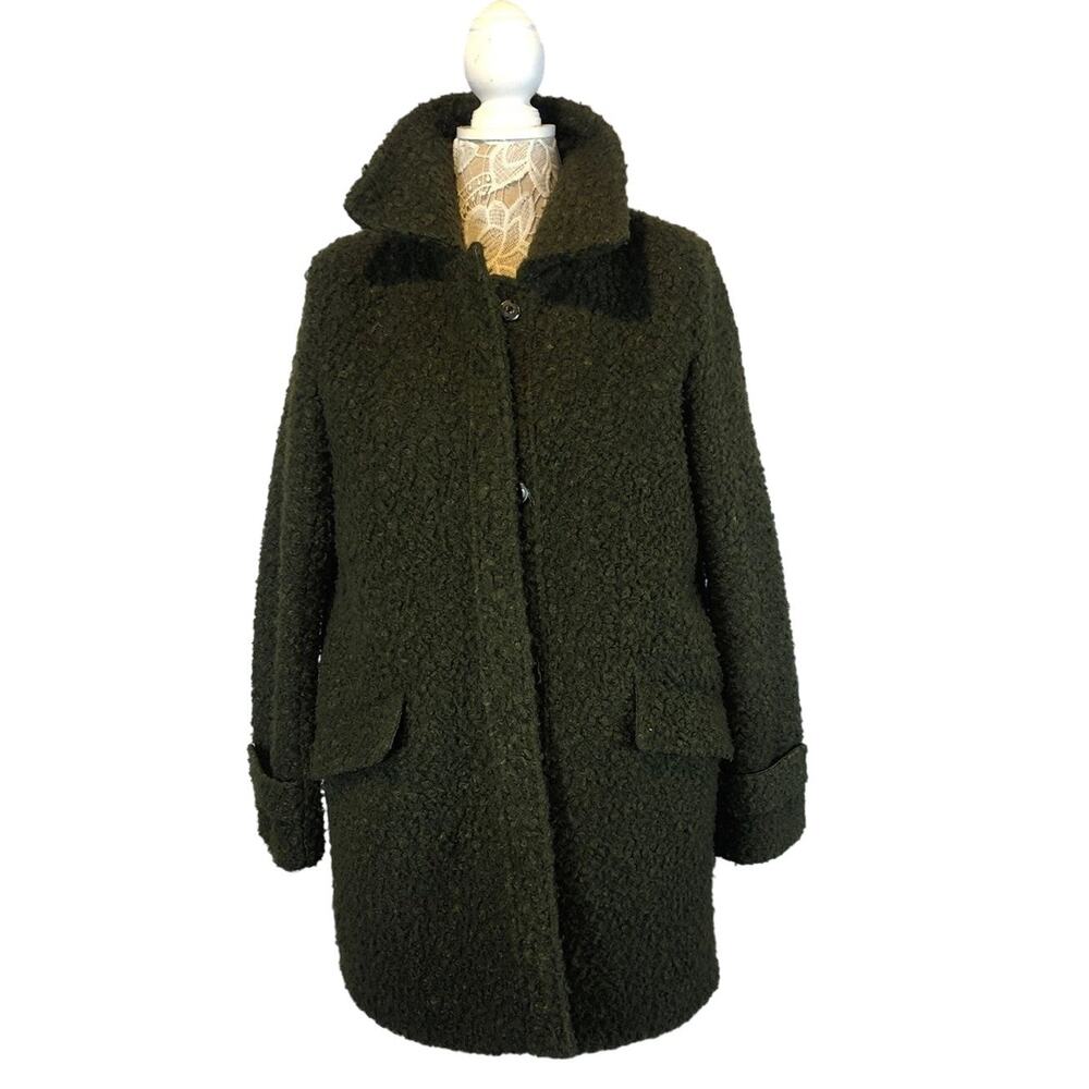 John + Jenn Olive Green Bouclé Teddy Coat – Mid 2010s – Size M